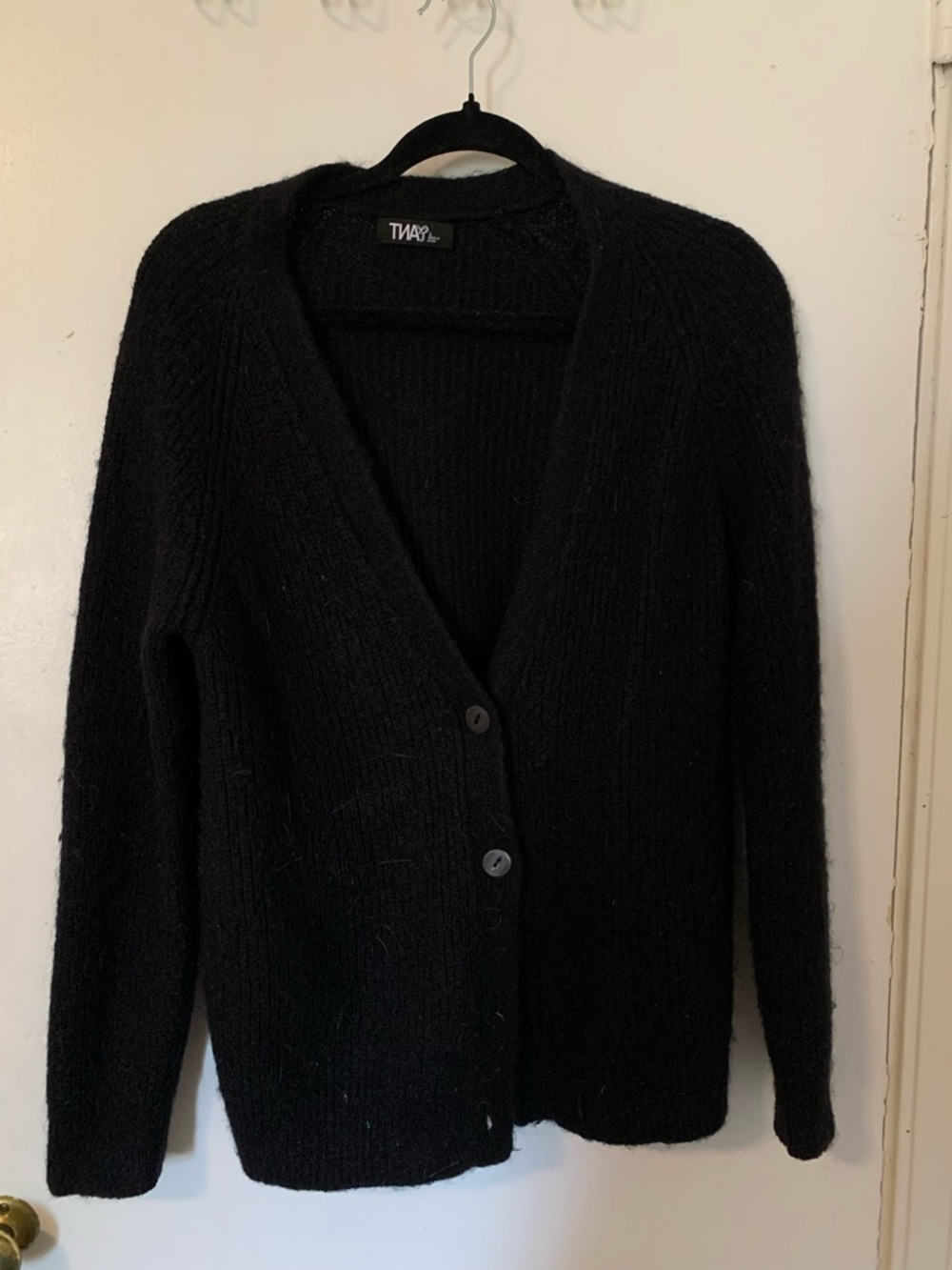 TNA Black V-Neck Button Knit Cardigan